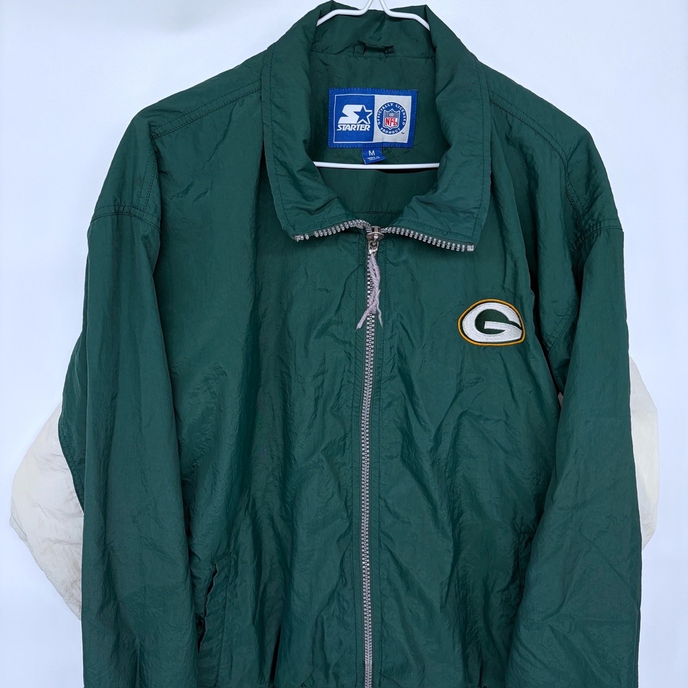 Vintage Starter Green Bay Packers Windbreaker Jacket Medium Green Stitched Nylon - Picture 3 of 11